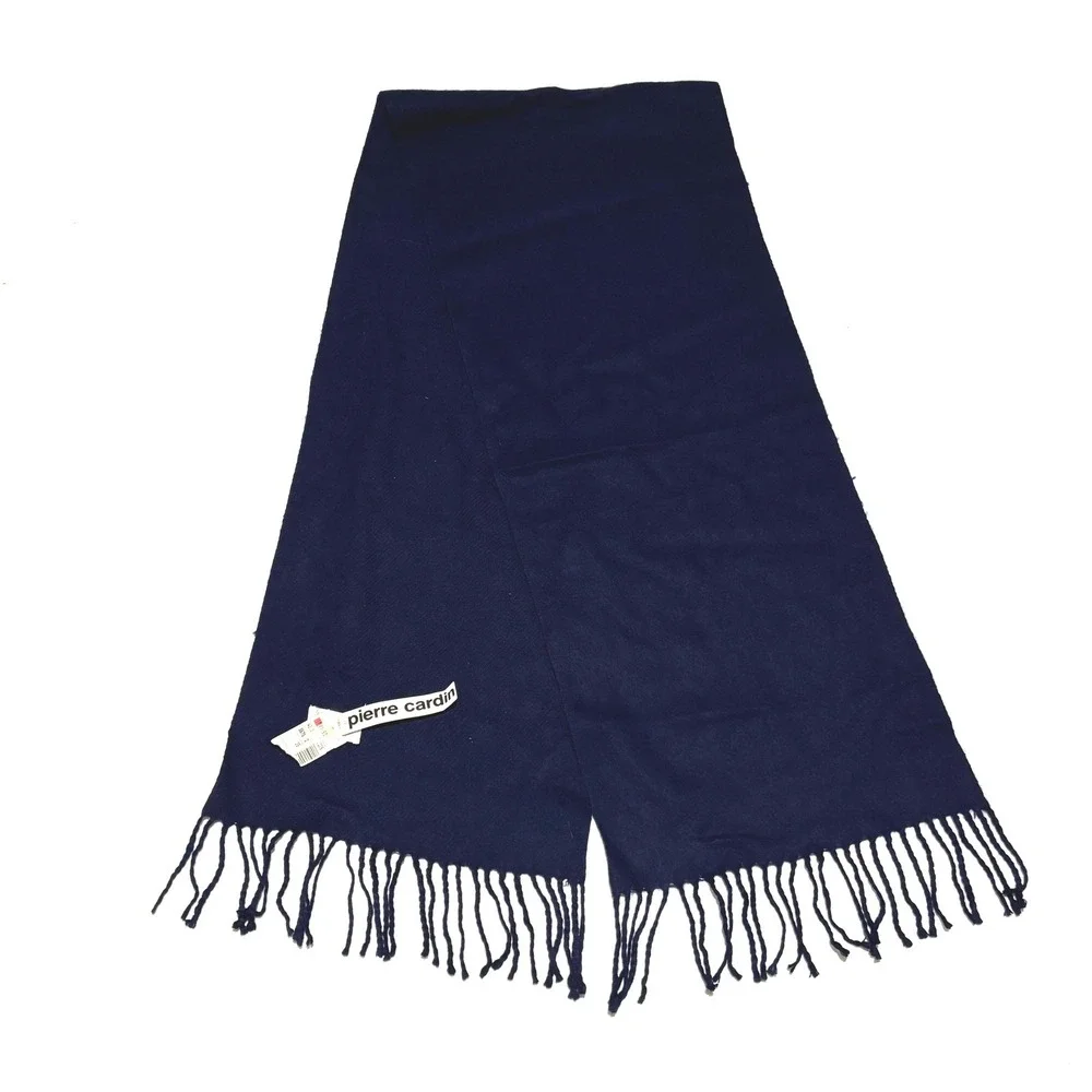 New Vtg Pierre‎ Cardin Scarf Unisex Navy Blue NEW Cashmere Finish Acrylic Fringe